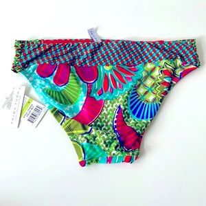 NWT Trina Turk multi lime green aqua teal red orange blue swim bottom ruched 4